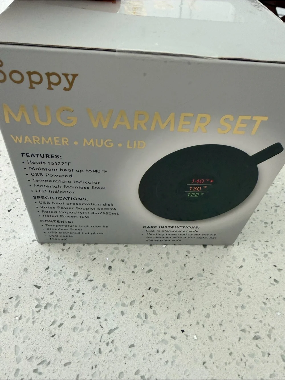 XO Poppy Black Mug Warmer Set with USB-Powered Base